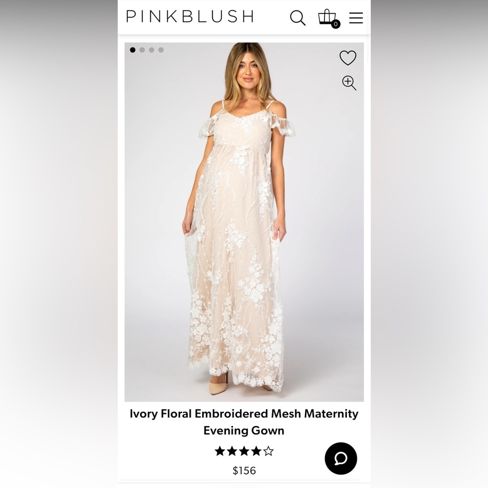Ivory Floral Embroidered Mesh Maternity Evening Gown